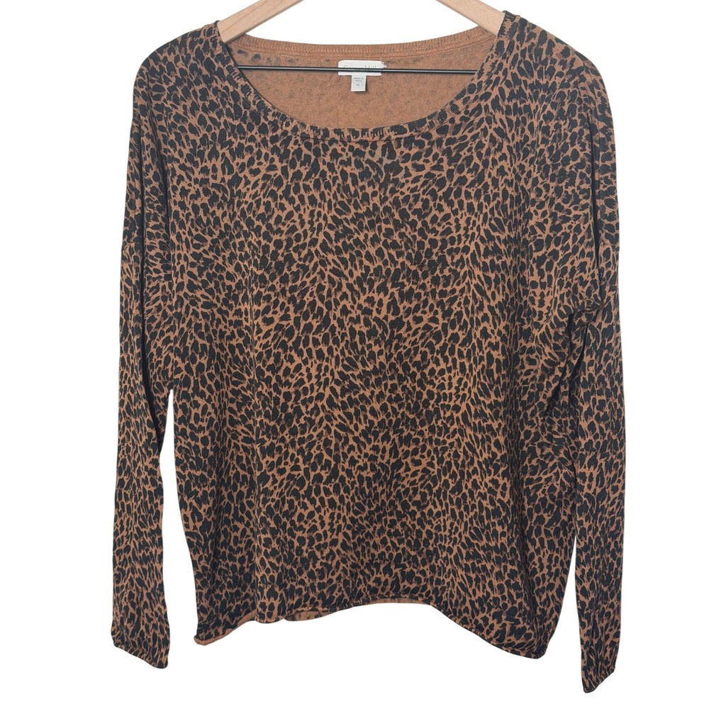 Garnet Hill Silk‎ Cotton Blend Long Sleeve Brown Animal Print Top Fall Staple